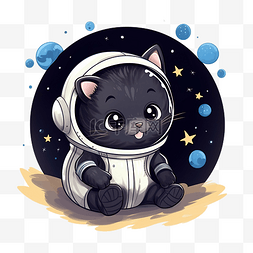 宇宙运输图片_可爱的黑猫宇航员和太空中的月亮