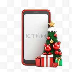 圣诞手机图片_3D 渲染空白屏幕智能手机，配有彩