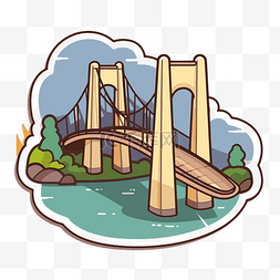 卡通河上的桥贴纸 向量