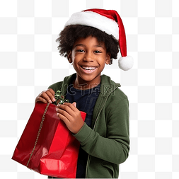 戴圣诞帽的男孩图片_戴着圣诞帽的非洲裔美国男孩，在