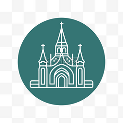 旅游背景素材图片_网站绿色圆圈矢量图中的教堂图标