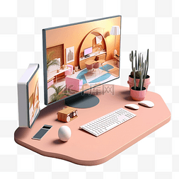 公司会议背景图片_在家工作中的 3D 插图演示