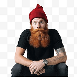 有胡子的人图片_红发留着胡子的男性戴着圣诞帽，