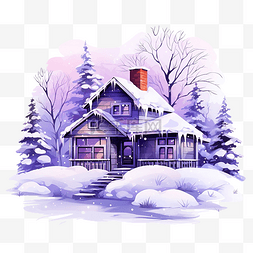 紫色房子冬天png插图