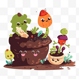 堆肥剪贴画有趣的卡通仙人掌和菜