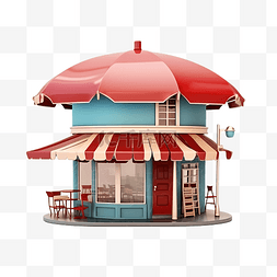 建筑商店咖啡馆与咖啡桌伞隔离启