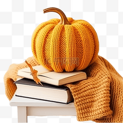 读书秋天图片_圆熟南瓜打开书和温暖的针织毛衣