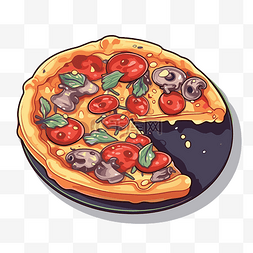 深盘图片_盘子上的披萨，配蘑菇和西红柿剪