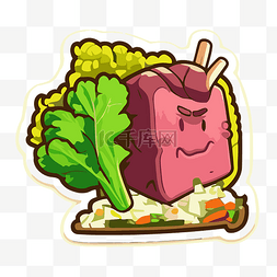 卡通蔬菜肉图片_食品卡车贴纸上显示的是卡通煮肉
