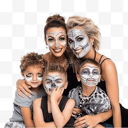 化妆活动图片_快乐的家庭妈妈和孩子们在万圣节
