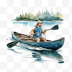 水彩独木舟运动