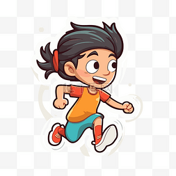 赛跑者图片_有趣的卡通女孩在蓝色背景贴纸矢
