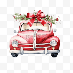 雪佛兰汽车促销图片_可爱的圣诞水彩复古车隔离插画ai