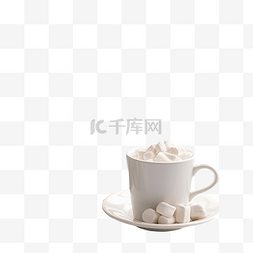 白咖啡杯子图片_舒适的窗台上放着棉花糖的冬日咖