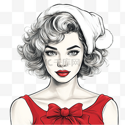 女脸手绘图片_手绘美丽女孩的肖像，穿着圣诞礼