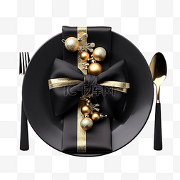 黑菜单图片_圣诞菜单概念，配有黑盘和饰有丝