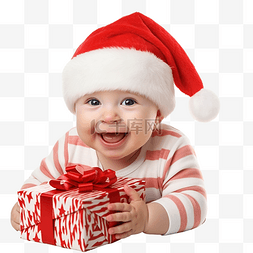 圣诞节小礼品图片_漂亮的小宝宝用孤立的礼物庆祝圣