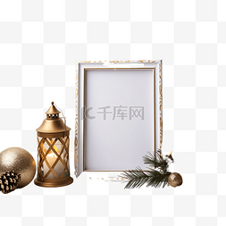 铃木里美图片_木桌上有金铃和叶子框架的圣诞装
