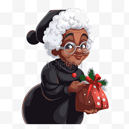 老年女性图片_黑人克劳斯夫人剪贴画圣诞礼物卡