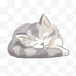睡觉的猫线条图片_可爱猫咪睡觉元素
