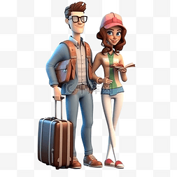 旅行人物插图图片_带着护照和手提箱站在机场的旅游