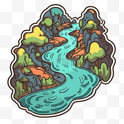 群山图片_一条被群山和树木包围的河流贴纸