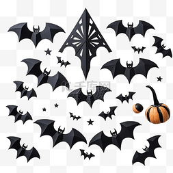 万圣节平躺着用纸蝙蝠和黑蜘蛛制