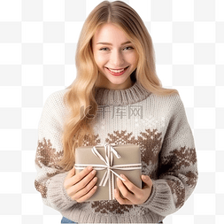 温暖圣诞节素材图片_一个穿着温暖针织毛衣和手套的女