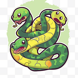 绿色背景上的卡通蛇 向量