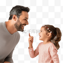 助听器佩戴图片_带有人工耳蜗助听器的儿童与父亲