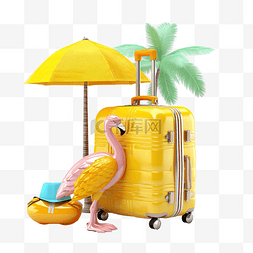 便携式行李图片_夏季旅行与黄色手提箱冲浪板凉鞋