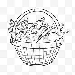 蔬菜篮子线条图片_素描中装有蔬菜的篮子的轮廓 向