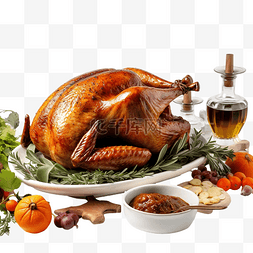 感恩节餐桌上美味的烤火鸡