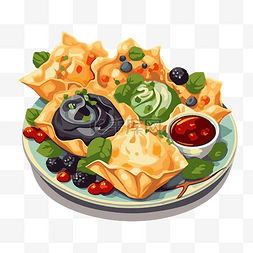 开胃菜图片_开胃菜剪贴画彩色油条与水果和蘸