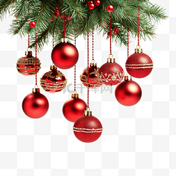 装饰圣诞树上挂着红色小玩意的特