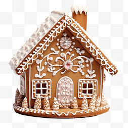 白色背景上有圣诞装饰的姜饼屋
