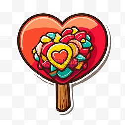 心形棒棒糖图片_贴纸设计心形棒棒糖，上面有糖果