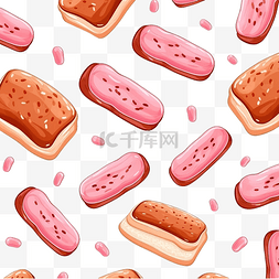 正方形粉色背景图片_美味的粉色煮香肠和三明治面包无