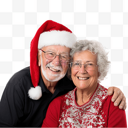 圣诞老人们图片_在家庆祝圣诞节的老年夫妇的肖像