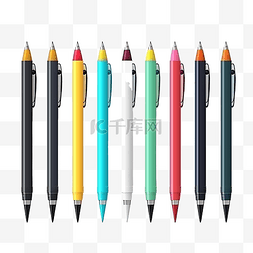 教学广告图片_3D 书写配件刷笔铅笔元素，用于返