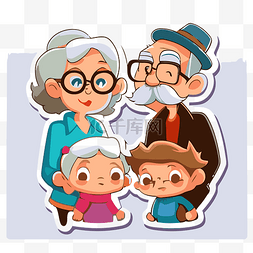 卡通剪口图片_卡通贴纸与祖父母和他们的孩子剪