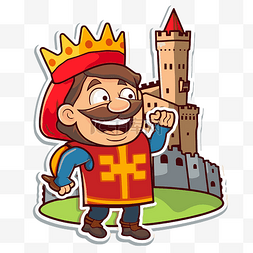 卡通城堡和国王贴纸图像 向量