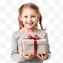 老人微笑图片_带着圣诞礼物微笑的小女孩的肖像