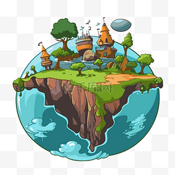 世界剪贴画卡通地球岛屿，岛上有