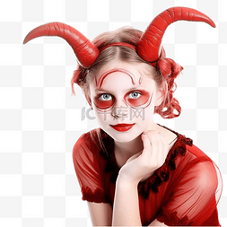 恶魔角图片_万圣节肖像红脸女孩头上有角