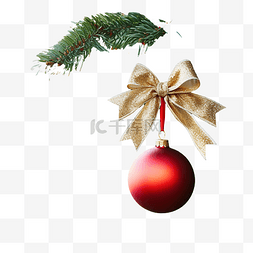 冬季新上图片_户外常绿树上红丝带上圣诞装饰的