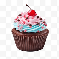 粉色和浅蓝色巧克力蛋糕，撒上糖