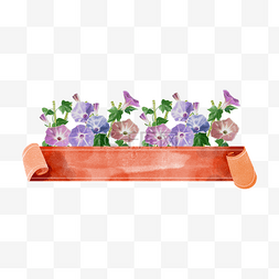 紫色花卉海报图片_丝带横幅水彩花卉喇叭花