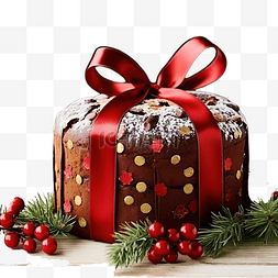意大利圣诞节图片_圣诞巧克力潘妮托尼蛋糕，木桌复
