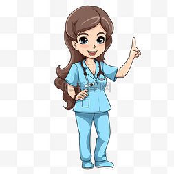 可爱的护士手指向下微笑